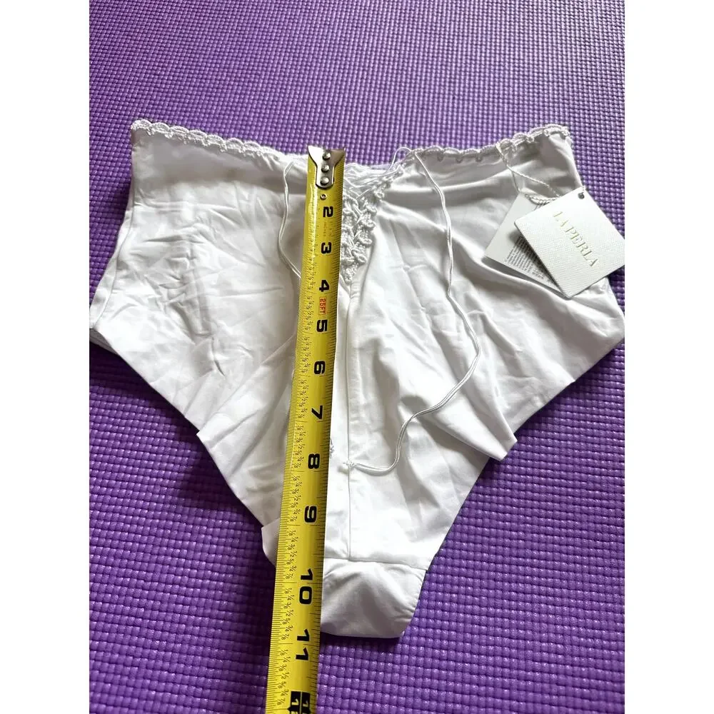 NWT $335 La Perla Etoile High Waist Bikini Bottom White Swimwear Size M